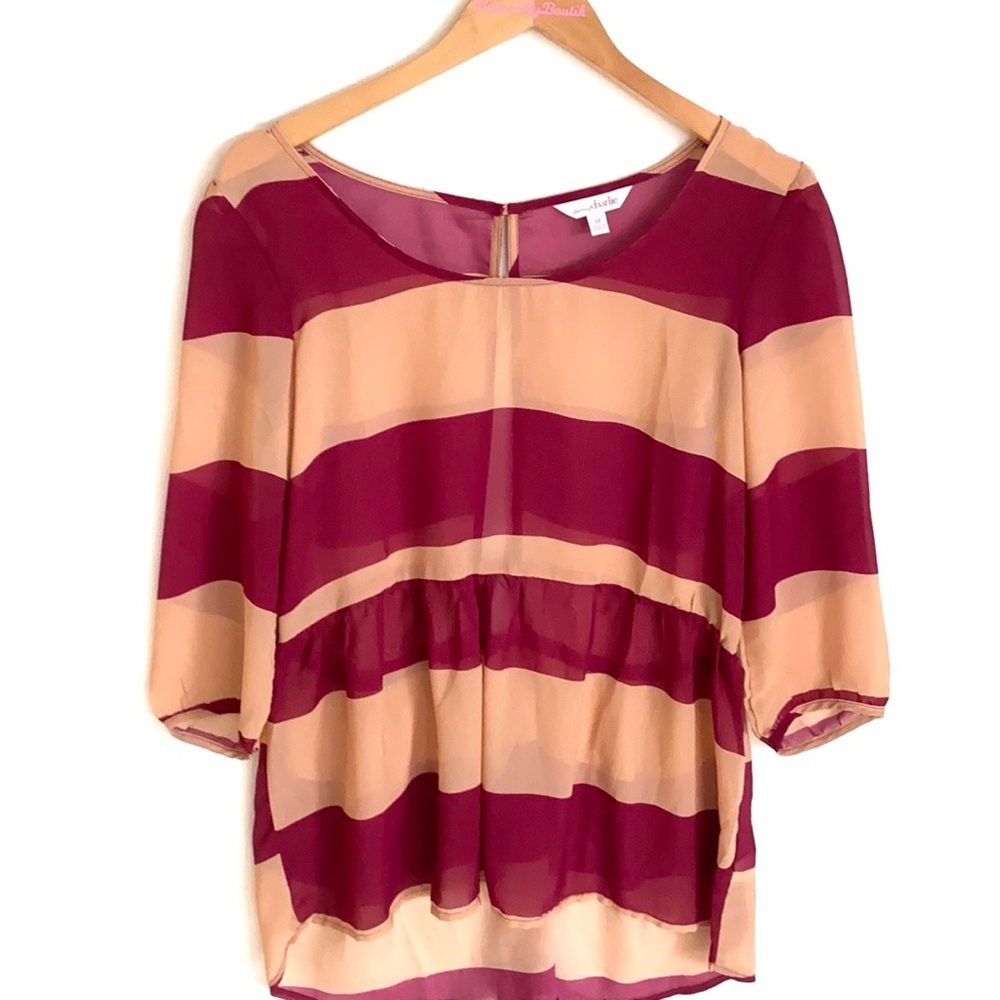 Charming Charlie sheer tunic striped blouse with split open back, Size M, NWT